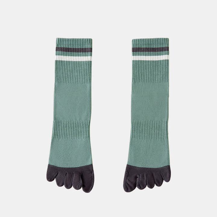 Men's Fashion Striped Color Matching Five Fingers Crew Socks - Cadet Blue - 6 Pairs - One Size (US 6.5 - US 10) - image 2