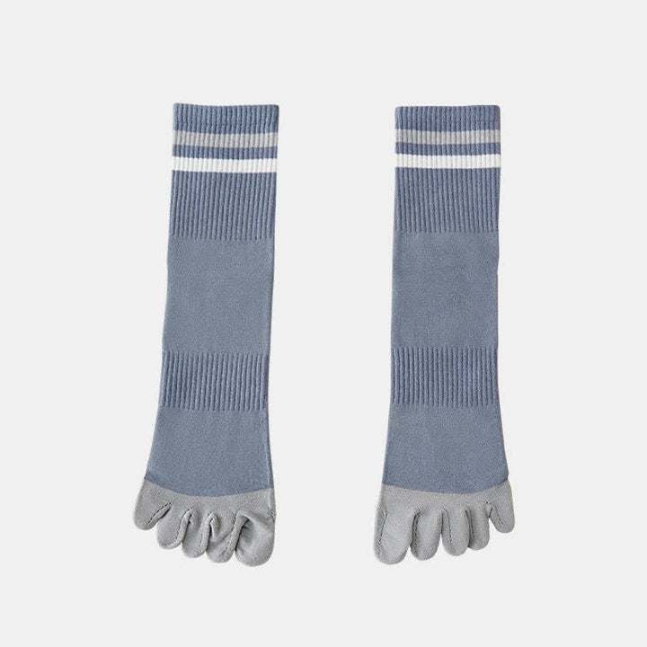 Men's Fashion Striped Color Matching Five Fingers Crew Socks - Light Steel Blue - 6 Pairs - One Size (US 6.5 - US 10) - image 11