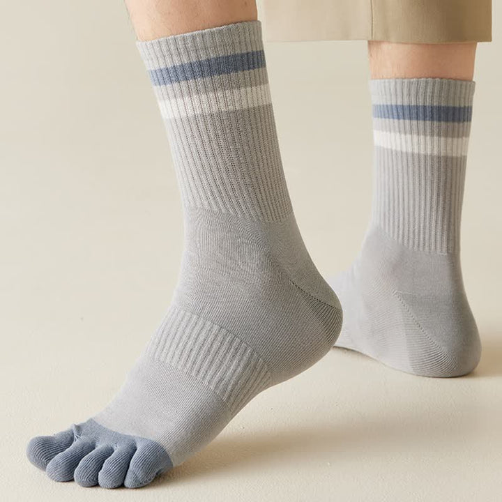 Men's Fashion Striped Color Matching Five Fingers Crew Socks - image 9
