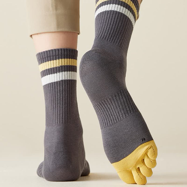 Men's Fashion Striped Color Matching Five Fingers Crew Socks - image 7