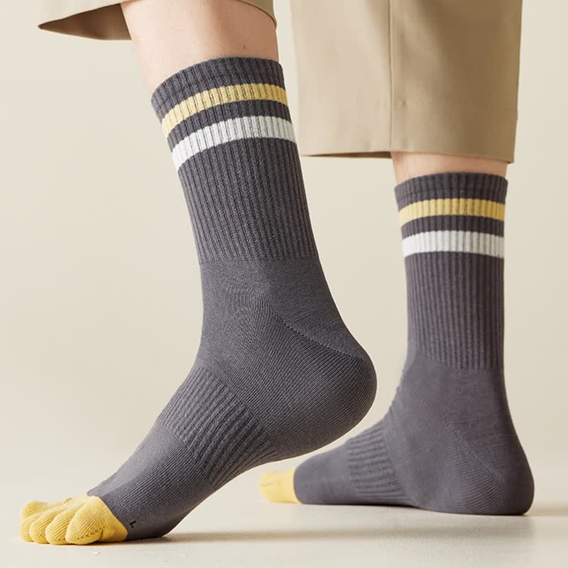 Men's Fashion Striped Color Matching Five Fingers Crew Socks - image 6