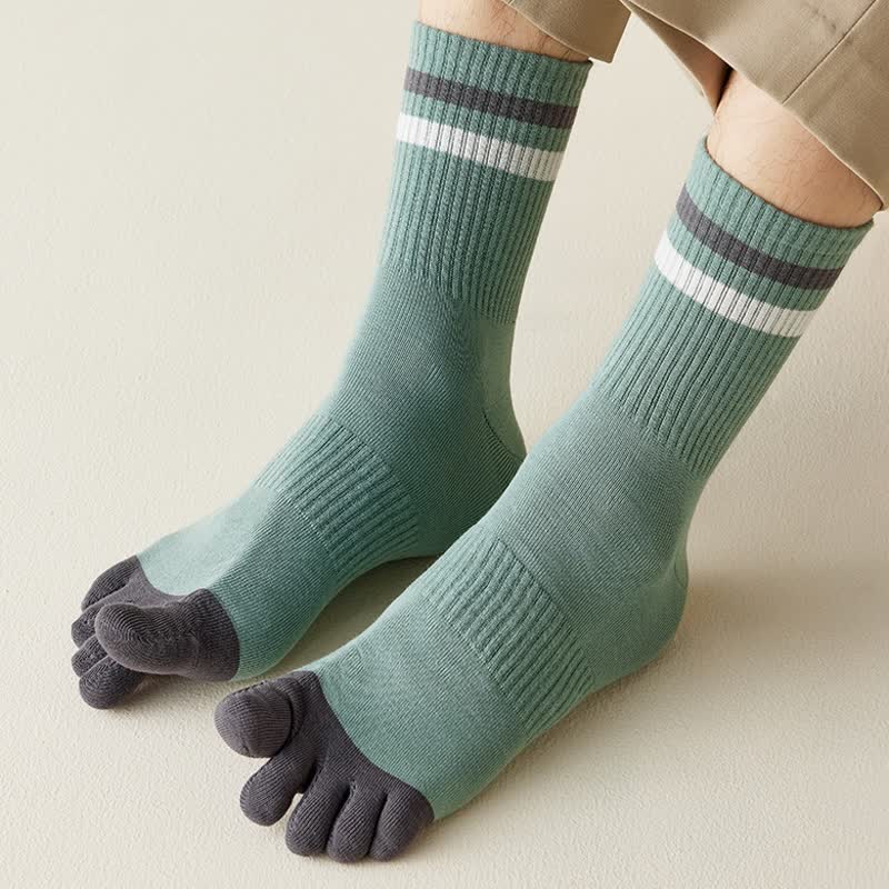 Men's Fashion Striped Color Matching Five Fingers Crew Socks - image 0