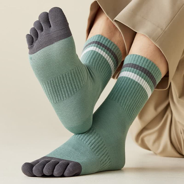 Men's Fashion Striped Color Matching Five Fingers Crew Socks - image 3
