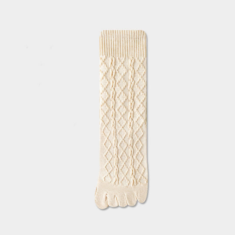 Women's Twist Grain Spilit Five Toes Wool Crew Socks - Beige - 6 Pairs - One Size (US 5.5 - US 8.5) - image 2