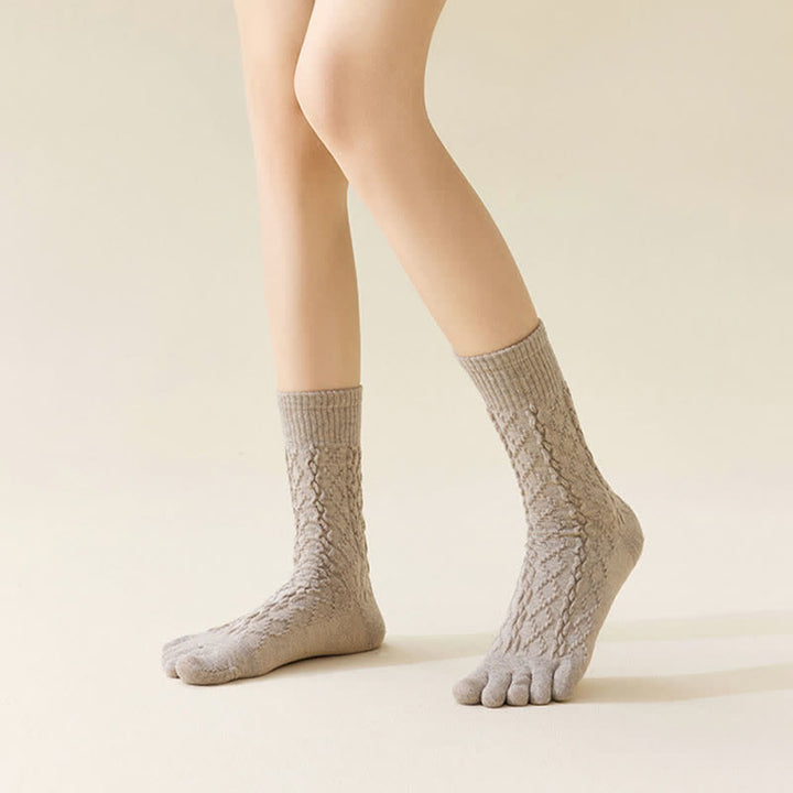 Women's Twist Grain Spilit Five Toes Wool Crew Socks - image 8