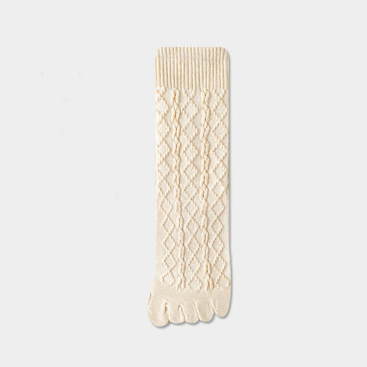 Women's Twist Grain Spilit Five Toes Wool Crew Socks - Beige - 6 Pairs - One Size (US 5.5 - US 8.5) - image 2