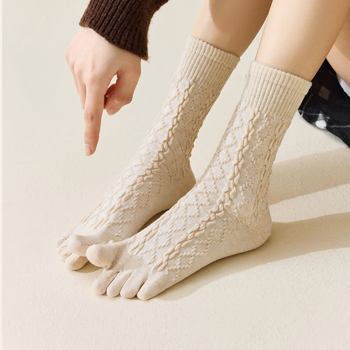 Women's Twist Grain Spilit Five Toes Wool Crew Socks - image 4