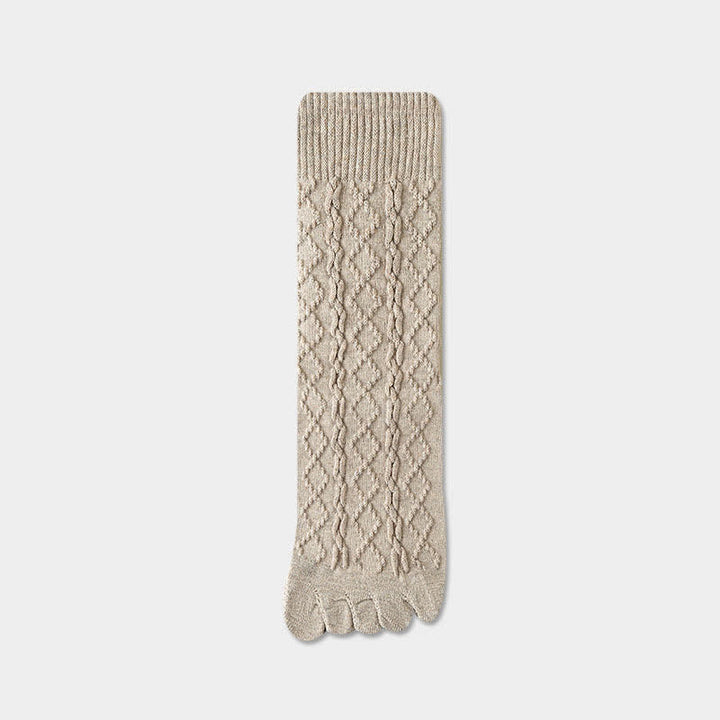 Women's Twist Grain Spilit Five Toes Wool Crew Socks - Khaki - 6 Pairs - One Size (US 5.5 - US 8.5) - image 7