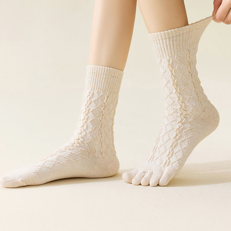 Women's Twist Grain Spilit Five Toes Wool Crew Socks - image 0