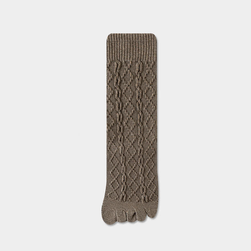 Women's Twist Grain Spilit Five Toes Wool Crew Socks - Dark Coffee - 6 Pairs - One Size (US 5.5 - US 8.5) - image 10
