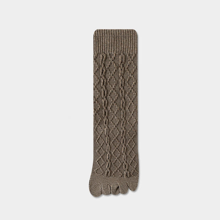 Women's Twist Grain Spilit Five Toes Wool Crew Socks - Dark Coffee - 6 Pairs - One Size (US 5.5 - US 8.5) - image 10