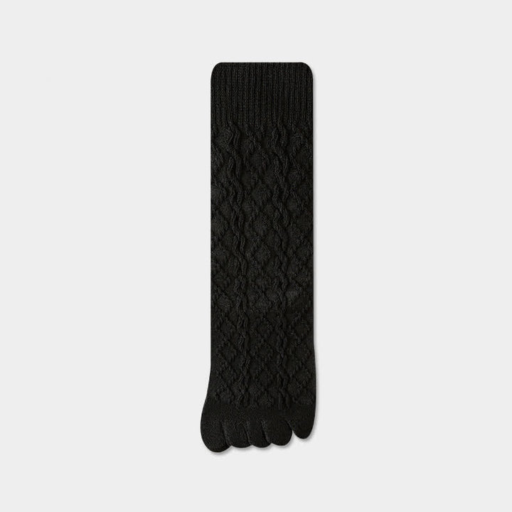 Women's Twist Grain Spilit Five Toes Wool Crew Socks - Black - 6 Pairs - One Size (US 5.5 - US 8.5) - image 15