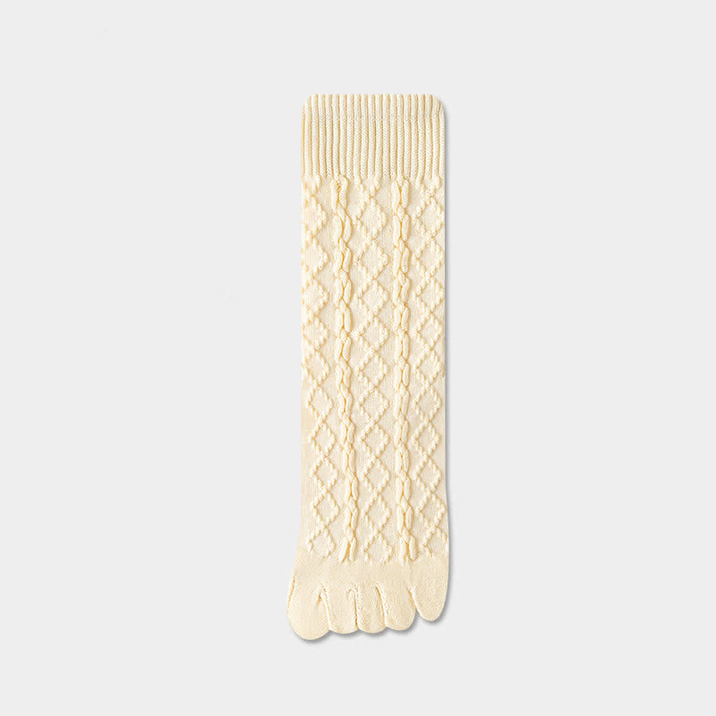 Women's Twist Grain Spilit Five Toes Wool Crew Socks - Ivory - 6 Pairs - One Size (US 5.5 - US 8.5) - image 13
