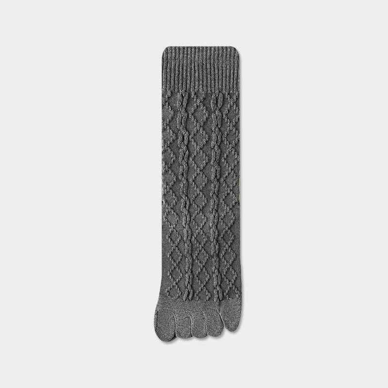 Women's Twist Grain Spilit Five Toes Wool Crew Socks - Gray - 6 Pairs - One Size (US 5.5 - US 8.5) - image 14