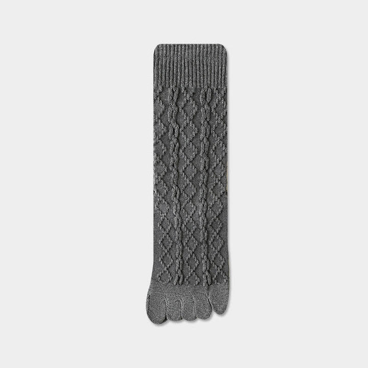 Women's Twist Grain Spilit Five Toes Wool Crew Socks - Gray - 6 Pairs - One Size (US 5.5 - US 8.5) - image 14