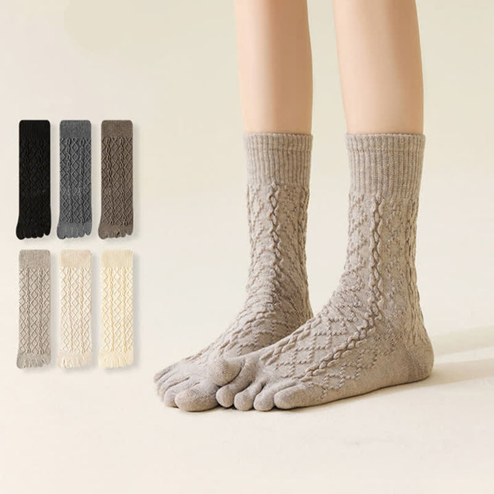 Women's Twist Grain Spilit Five Toes Wool Crew Socks - image 6