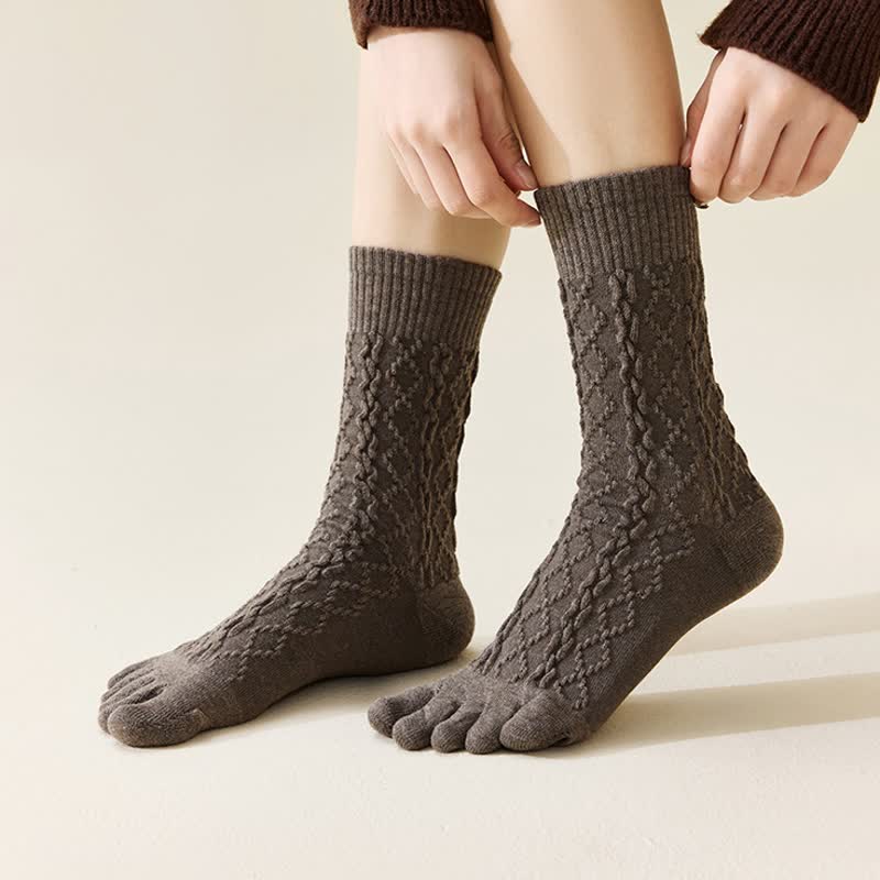 Women's Twist Grain Spilit Five Toes Wool Crew Socks - image 11