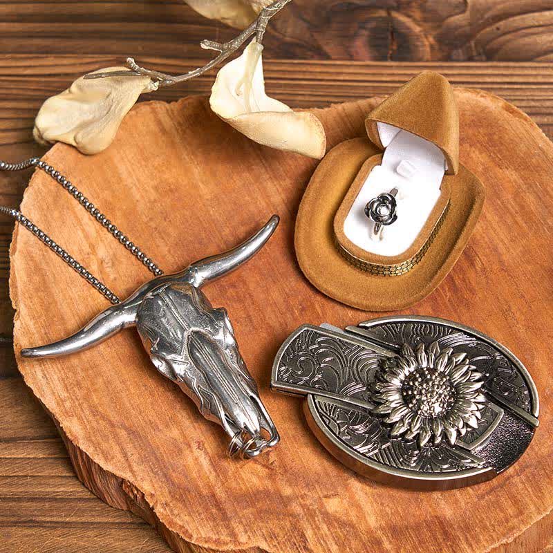 Sunflower DIY Hidden Knife Belt Buckle Bull Pendant Rose Ring Bundle Set - Sunflower - Without Belt - Not Included Belt - image 1