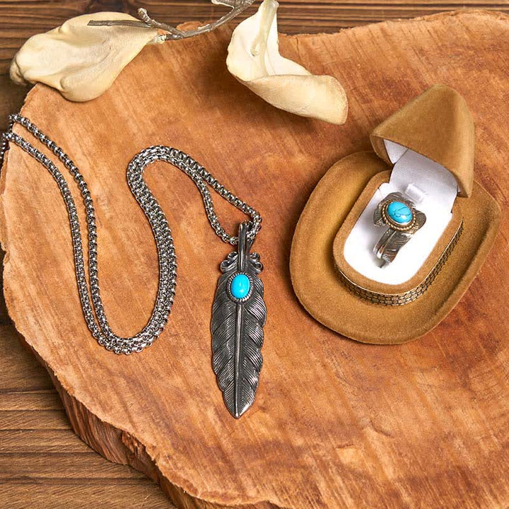 Angle Wing DIY Hidden Knife Belt Buckle Turquoise Feather Necklace Ring Bundle Set - image 3