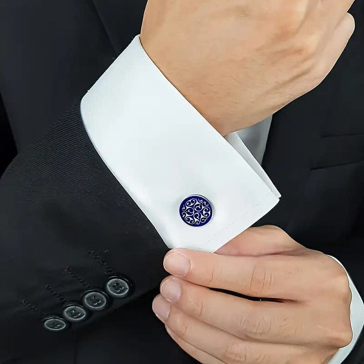 Men's 1 Pair Snap-On Blue Floral Button Covers Set Cufflinks - image 1