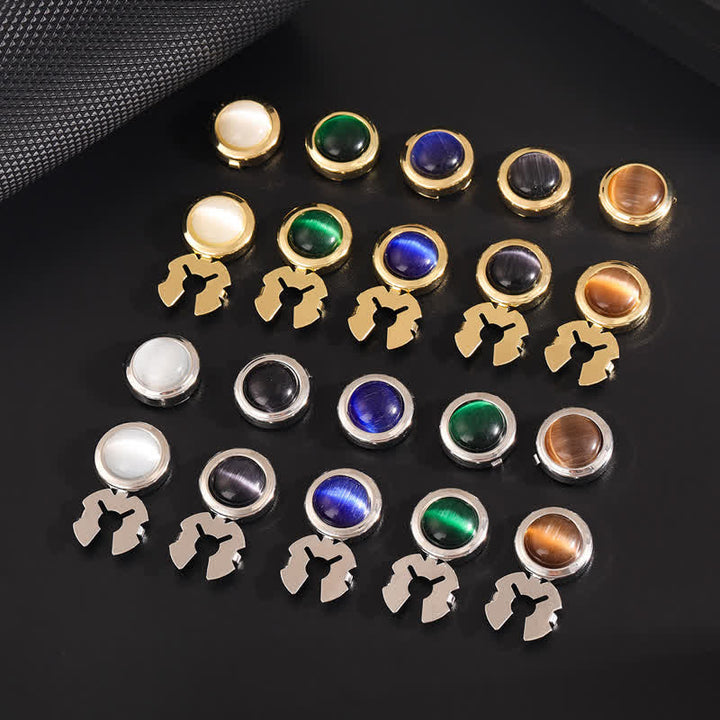 Men's 1 Pair Snap-On Cat's Eye Stone Button Covers Set Cufflinks - image 0