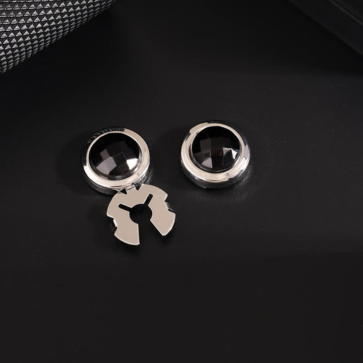 Men's 1 Pair Snap-On Shiny Crystal Button Covers Set Cufflinks - Black & Silver - image 7