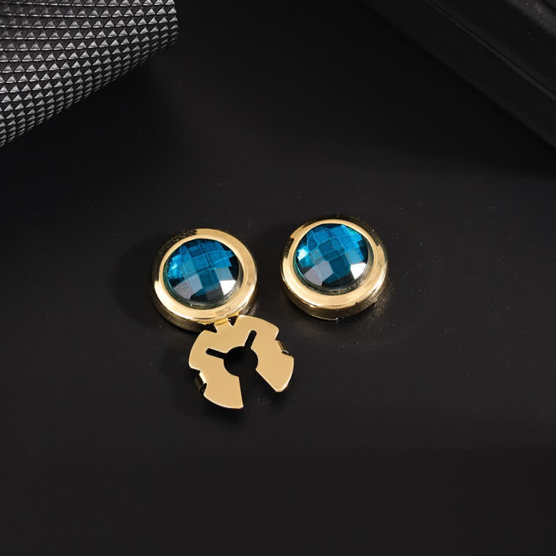 Men's 1 Pair Snap-On Shiny Crystal Button Covers Set Cufflinks - Blue & Gold - image 4