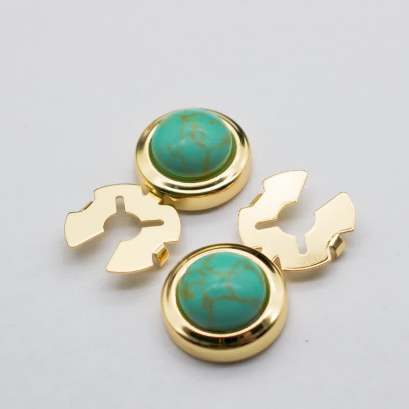 Men's 1 Pair Snap-On Baroque Resin Button Covers Set Cufflinks - Turquoise & Gold - image 2