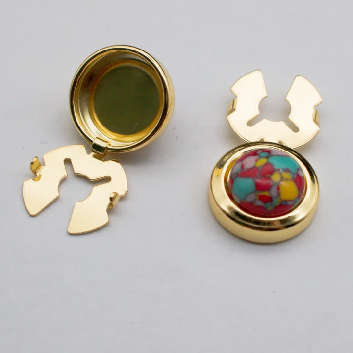 Men's 1 Pair Snap-On Baroque Resin Button Covers Set Cufflinks - Red Turquoise & Gold - image 8