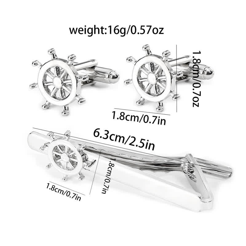 2Pcs Men's Silver Seaman Boat Anchor Tie Clip Cufflinks Set - image 4