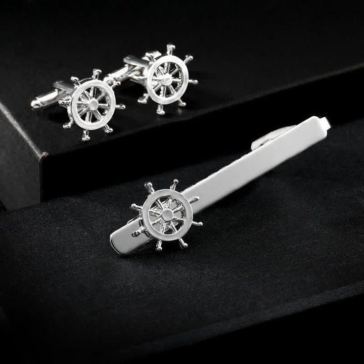 2Pcs Men's Silver Seaman Boat Anchor Tie Clip Cufflinks Set - Silver - image 0