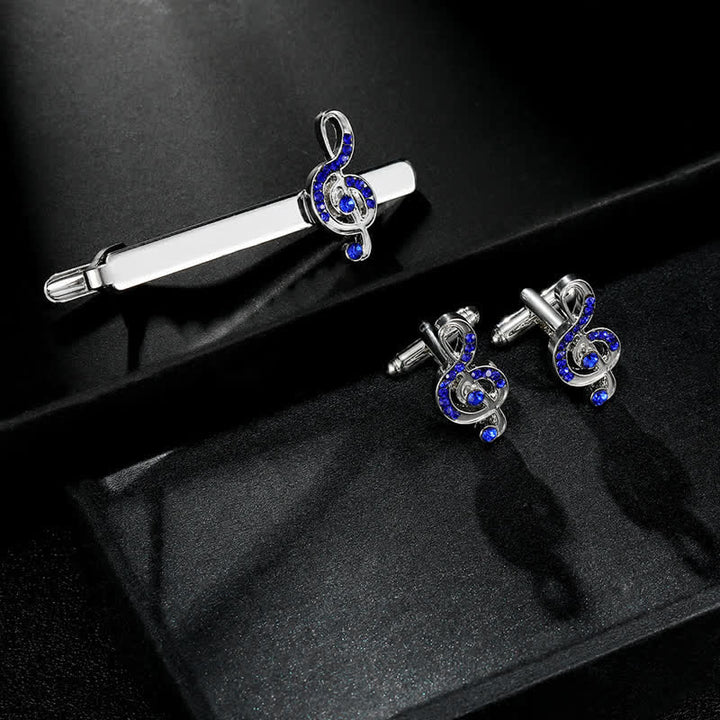 2Pcs Men's Silver Fashion Music Note Tie Clip Cufflinks Set - image 1