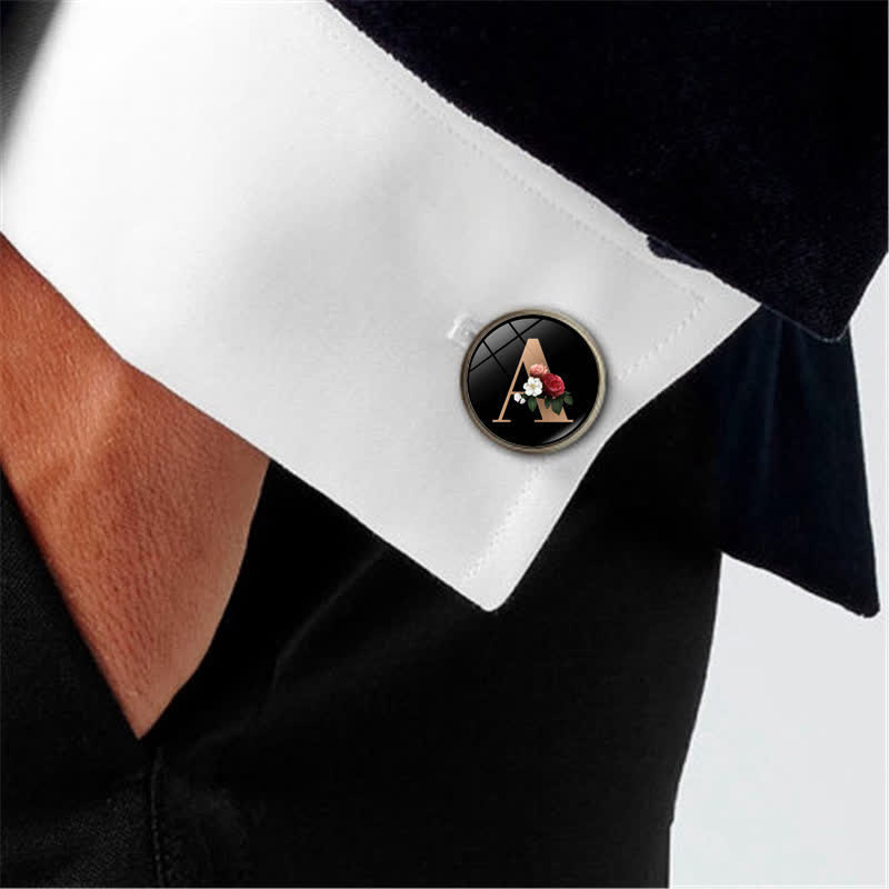 3Pcs Men's Flower 26 Capital Letters Tie Clip Brooch Cufflinks Set - image 2