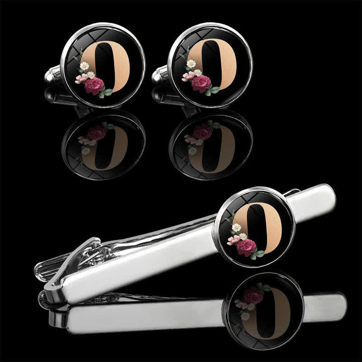 3Pcs Men's Flower 26 Capital Letters Tie Clip Brooch Cufflinks Set - O - image 17