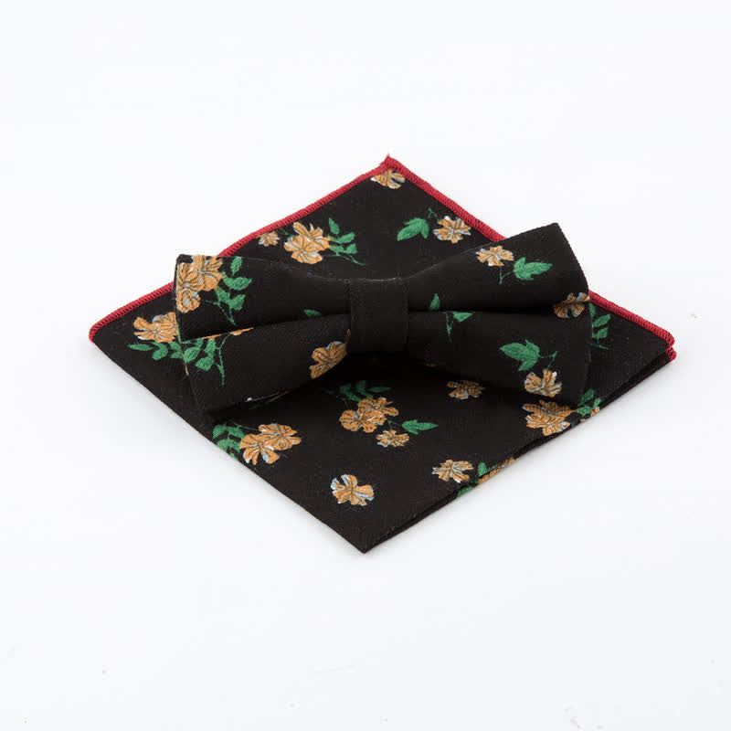 2Pcs Men's Flower Cotton Handkerchief Bow Tie Set - image 0
