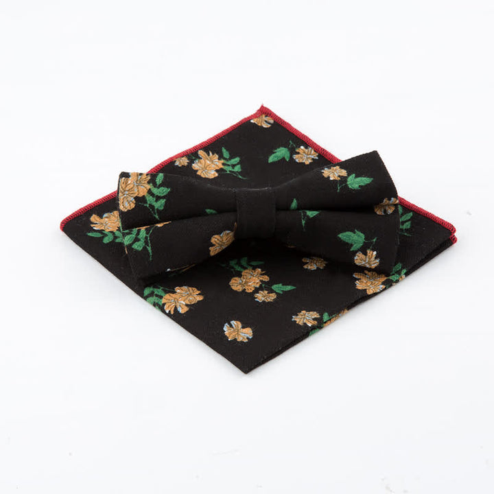 2Pcs Men's Flower Cotton Handkerchief Bow Tie Set - image 0