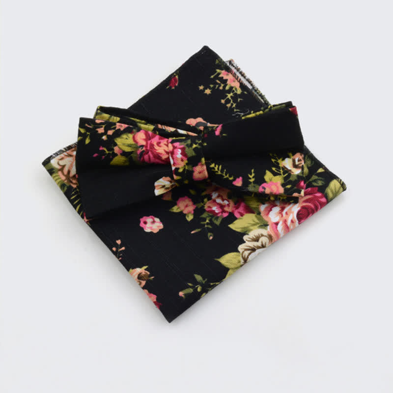 2Pcs Men's Paisley Flower Cotton Handkerchief Bow Tie Set - Style #11 - Bow Tie + Square Scarf - image 10