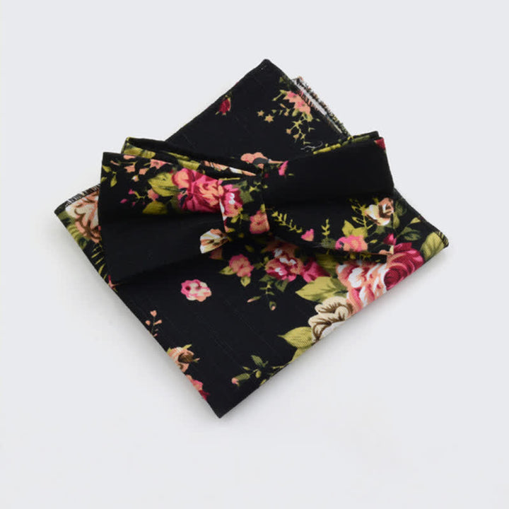 2Pcs Men's Paisley Flower Cotton Handkerchief Bow Tie Set - Style #11 - Bow Tie + Square Scarf - image 10