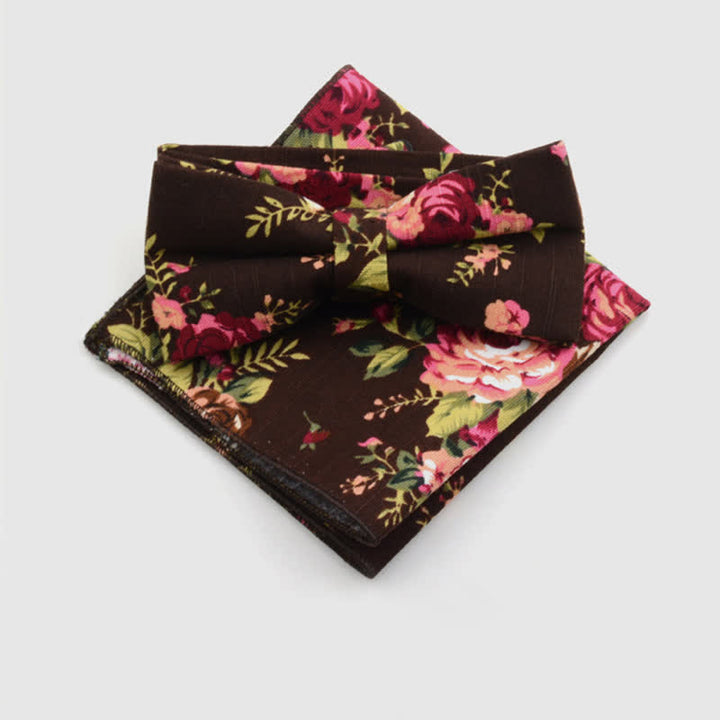 2Pcs Men's Paisley Flower Cotton Handkerchief Bow Tie Set - Style #12 - Bow Tie + Square Scarf - image 11