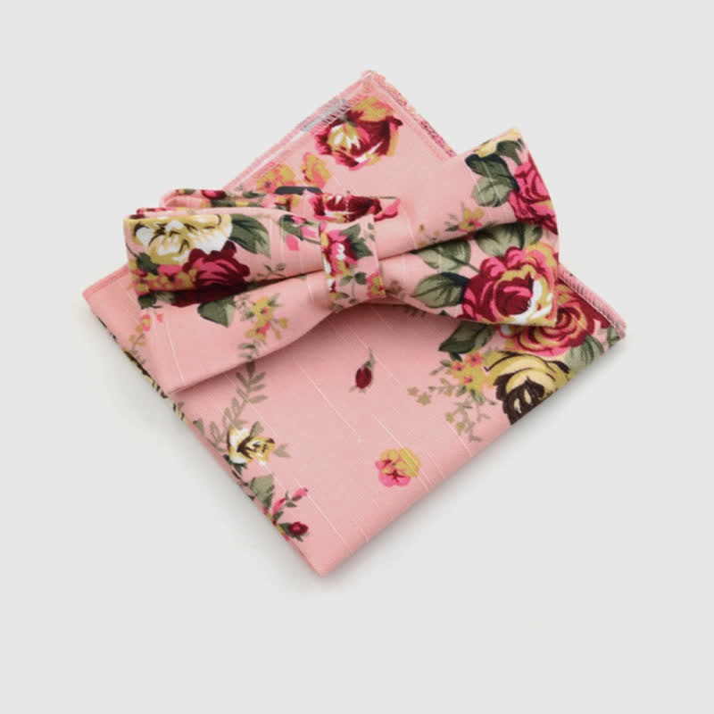 2Pcs Men's Paisley Flower Cotton Handkerchief Bow Tie Set - Style #9 - Bow Tie + Square Scarf - image 8
