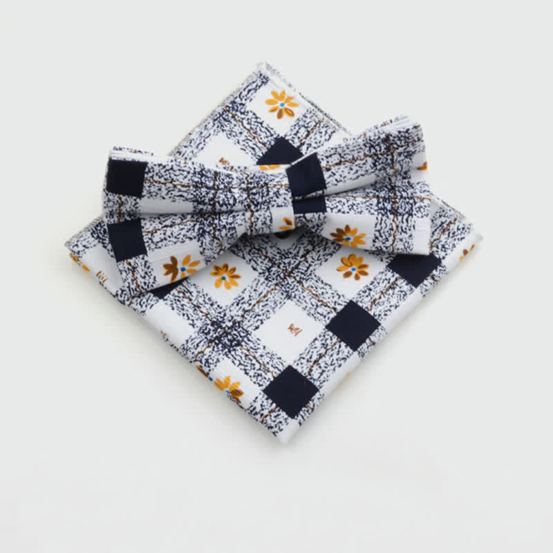 2Pcs Men's Paisley Flower Cotton Handkerchief Bow Tie Set - Style #15 - Bow Tie + Square Scarf - image 14