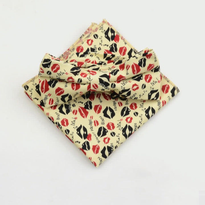2Pcs Men's Paisley Flower Cotton Handkerchief Bow Tie Set - Style #10 - Bow Tie + Square Scarf - image 9