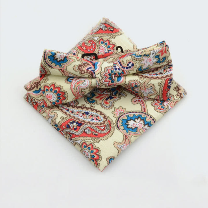 2Pcs Men's Paisley Flower Cotton Handkerchief Bow Tie Set - Style #8 - Bow Tie + Square Scarf - image 7