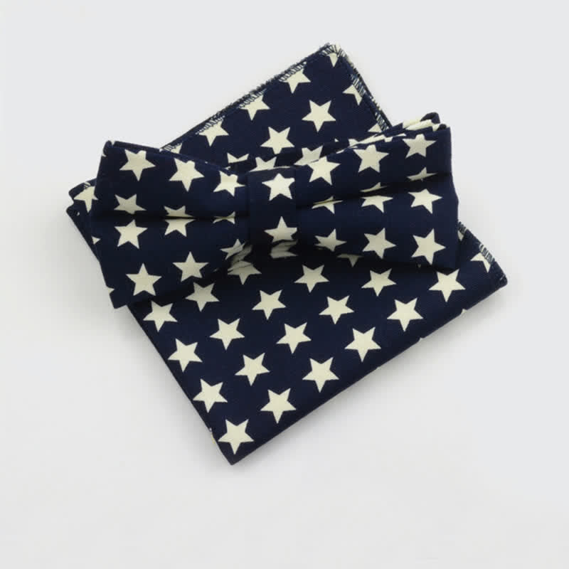2Pcs Men's Paisley Flower Cotton Handkerchief Bow Tie Set - Style #3 - Bow Tie + Square Scarf - image 2