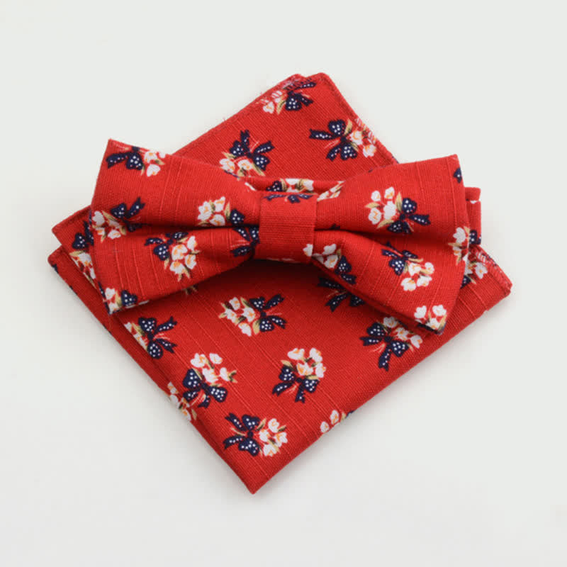 2Pcs Men's Paisley Flower Cotton Handkerchief Bow Tie Set - Style #1 - Bow Tie + Square Scarf - image 0