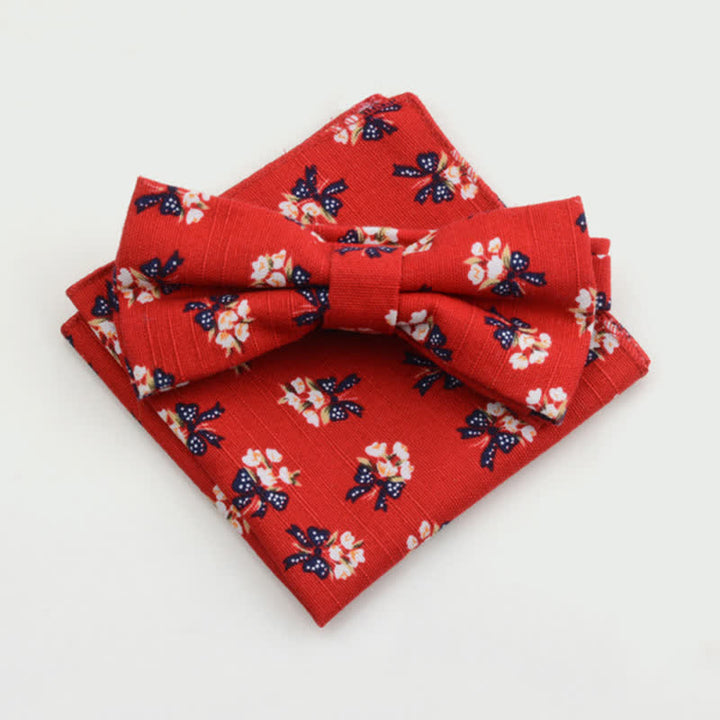 2Pcs Men's Paisley Flower Cotton Handkerchief Bow Tie Set - Style #1 - Bow Tie + Square Scarf - image 0