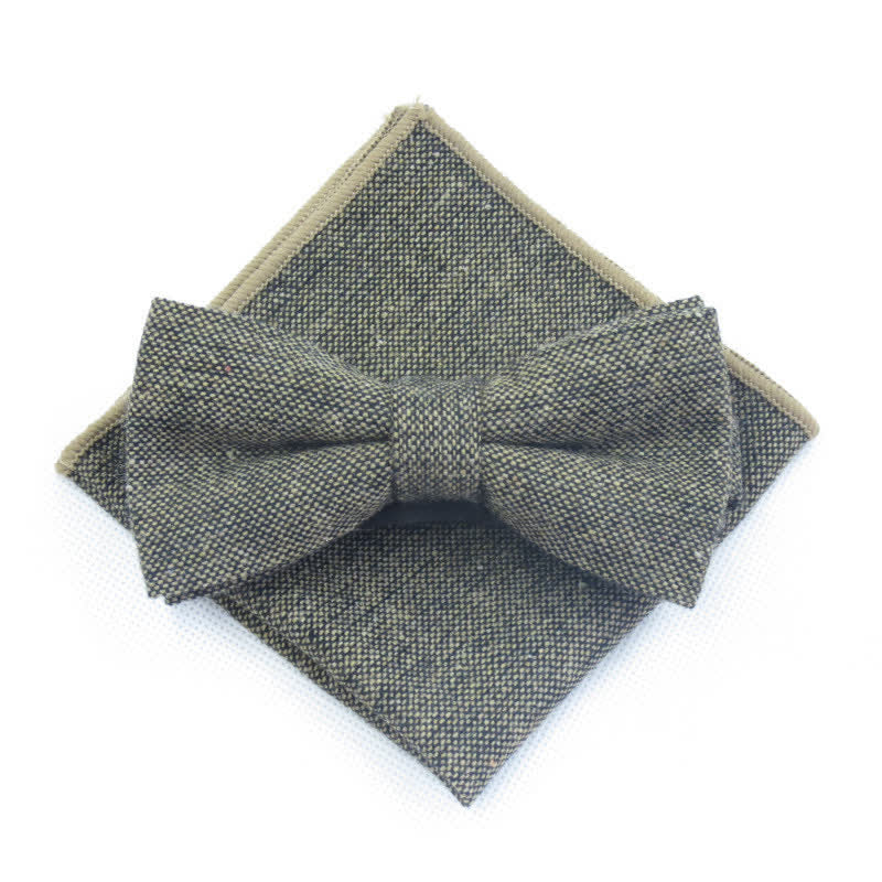 3Pcs Men's Solid Color Imitation Wool Bow Tie Necktie Set - Dark Khaki - Bow Tie + Handkerchief - image 2
