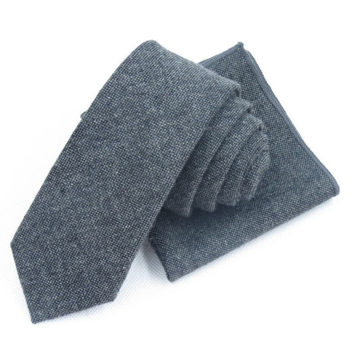 3Pcs Men's Solid Color Imitation Wool Bow Tie Necktie Set - Black - Necktie + Handkerchief - image 5