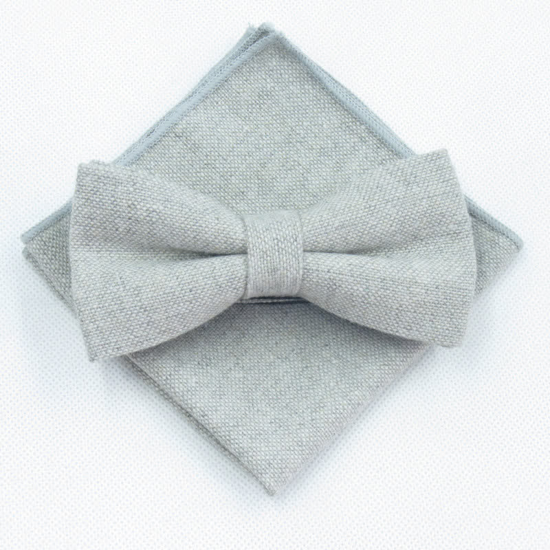 3Pcs Men's Solid Color Imitation Wool Bow Tie Necktie Set - Light Gray - Bow Tie + Handkerchief - image 12