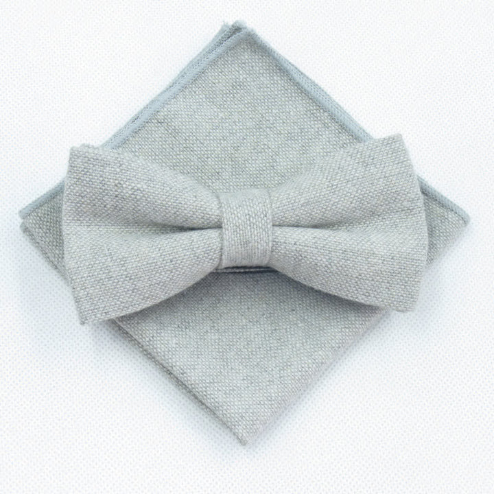 3Pcs Men's Solid Color Imitation Wool Bow Tie Necktie Set - Light Gray - Bow Tie + Handkerchief - image 12